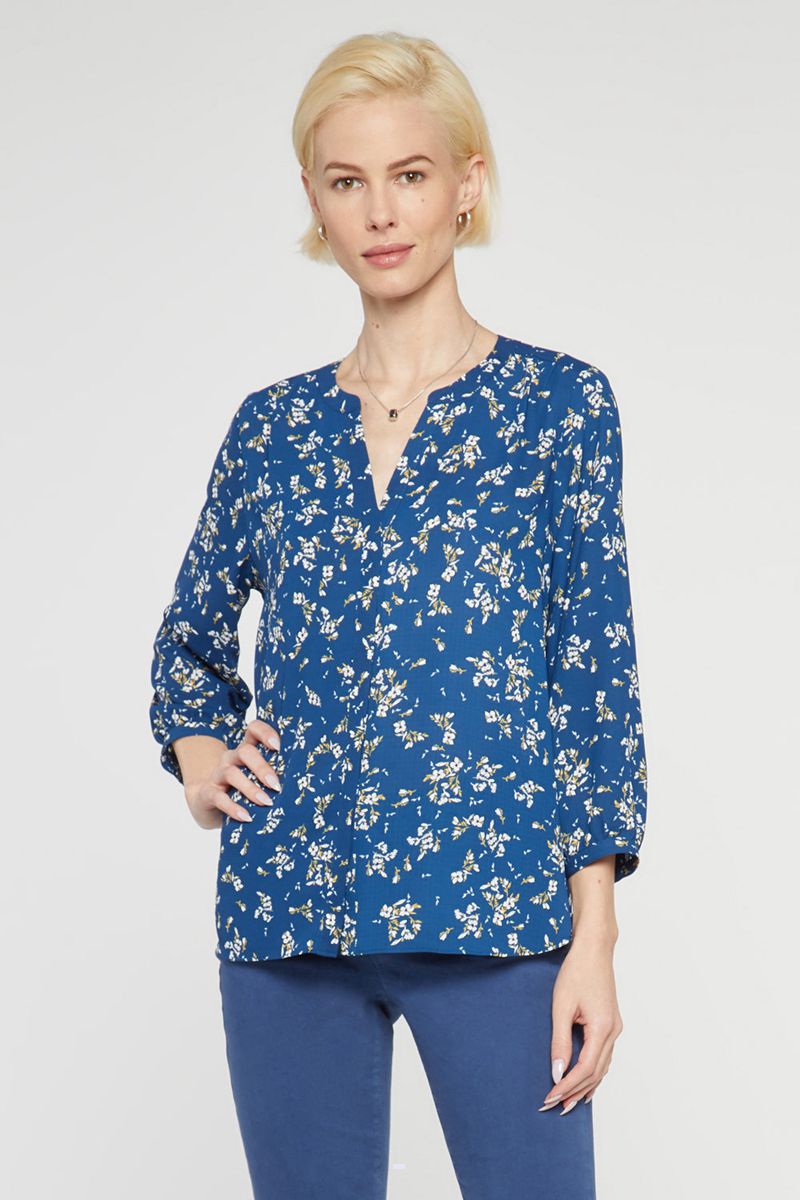 Blue Women's NYDJ Pintuck Blouse | NZ 128XOTISN