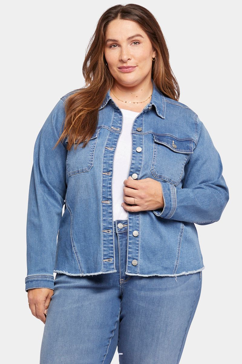 Blue Women's NYDJ Plus Frayed Hem Denim Jackets | NZ 793HXPMLU