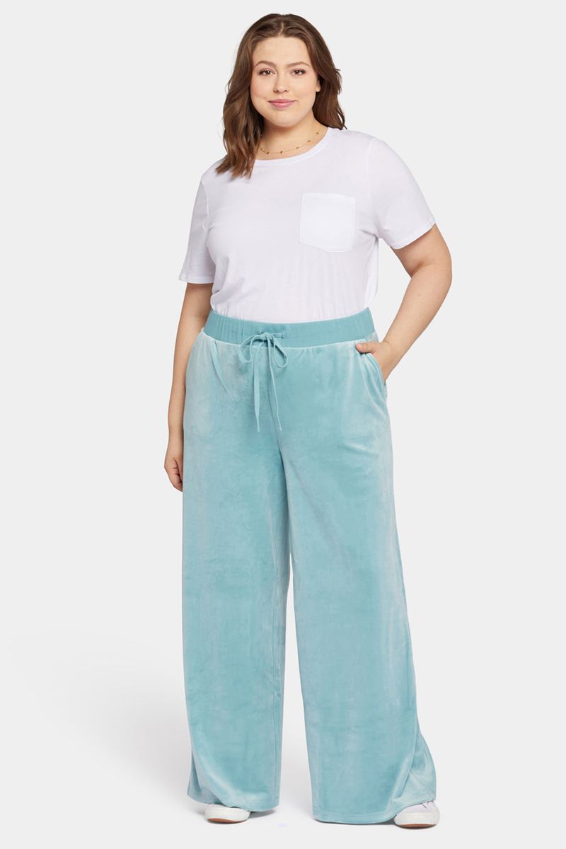 Blue Women's NYDJ Plus Velour Drawstring Wide Leg Pants | NZ 195KFSUYD