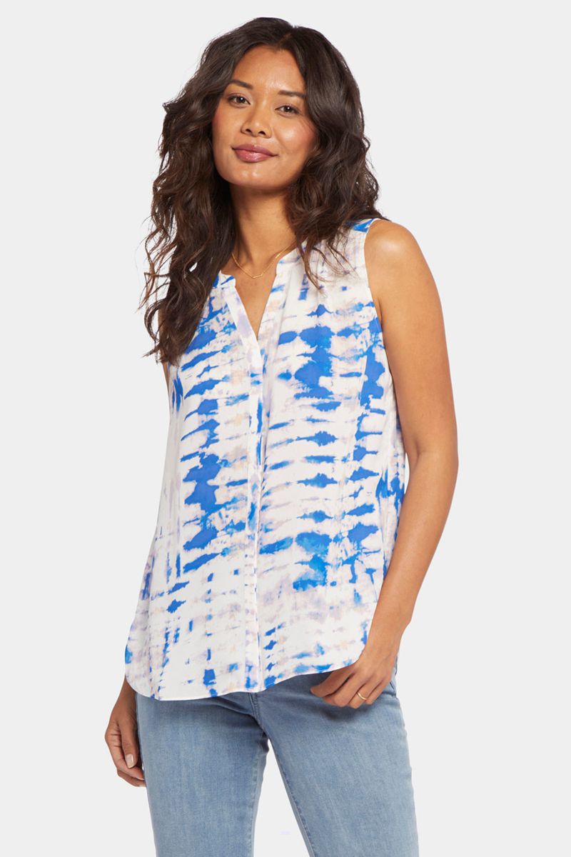 Blue Women's NYDJ Sleeveless Pintuck Blouse | NZ 284ISHDME