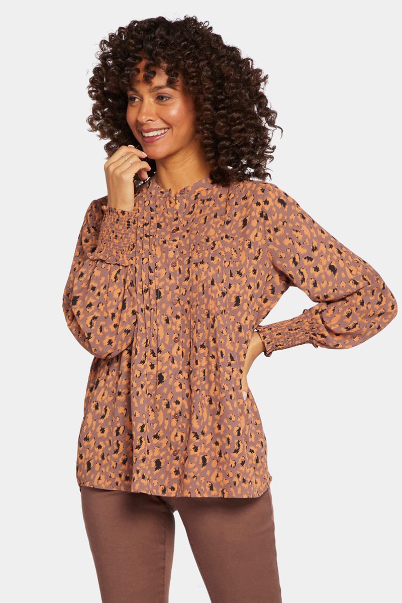 Brown Women's NYDJ Pleated Peasant Blouse | NZ 937IFHXAE