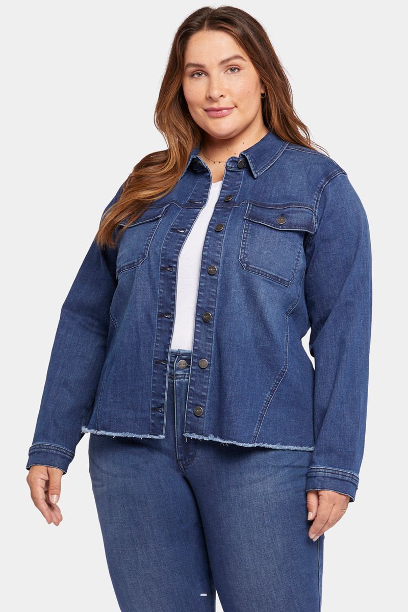 Dark Blue Women's NYDJ Plus Frayed Hem Denim Jackets | NZ 834IHVEWS