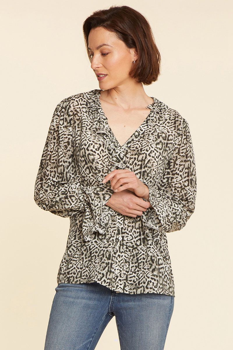 Leopard Women's NYDJ Ruffled Silk Blouse | NZ 371DSULMT