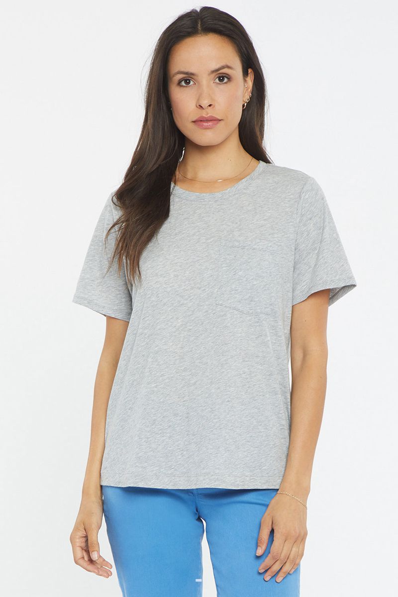 Light Grey Women's NYDJ Crewneck Pocket T-Shirts | NZ 039RUVEFA