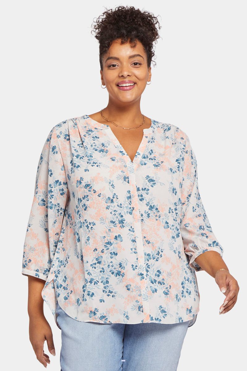 Multicolor Women's NYDJ Plus Pintuck Blouse | NZ 917ODBPZF