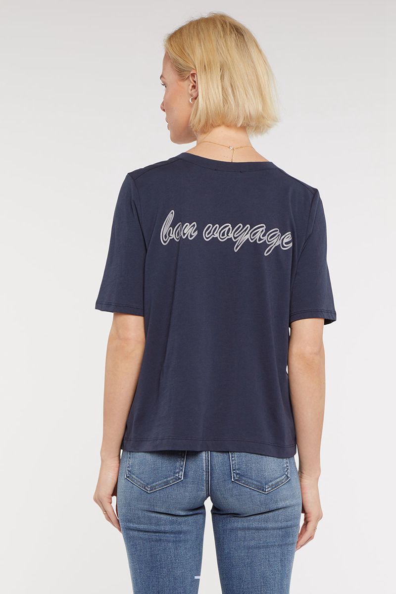 Navy Women's NYDJ Bon Voyage V-Neck T-Shirts | NZ 239OQAXHT