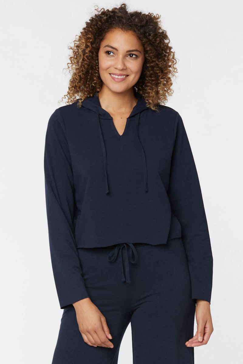 Navy Women's NYDJ Cropped Pullover Hoodie | NZ 817BNDVYC