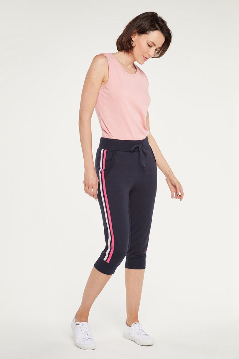 Navy Women's NYDJ Drawstring Jogger Capri With Side Stripes Pants | NZ 857XLEJNQ