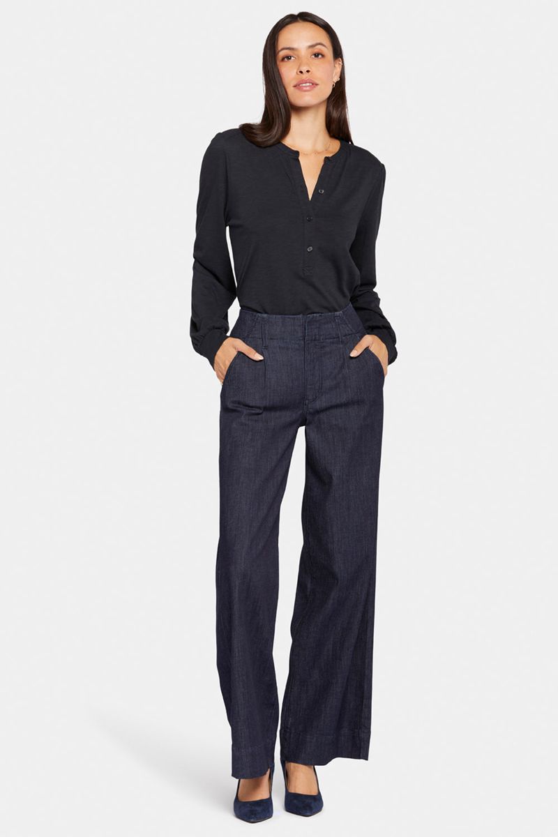 Navy Women's NYDJ Mona Wide Leg Trouser Jeans | NZ 283GRAPQM