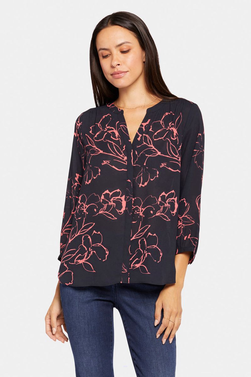 Navy Women's NYDJ Pintuck Blouse | NZ 830RCMBUW