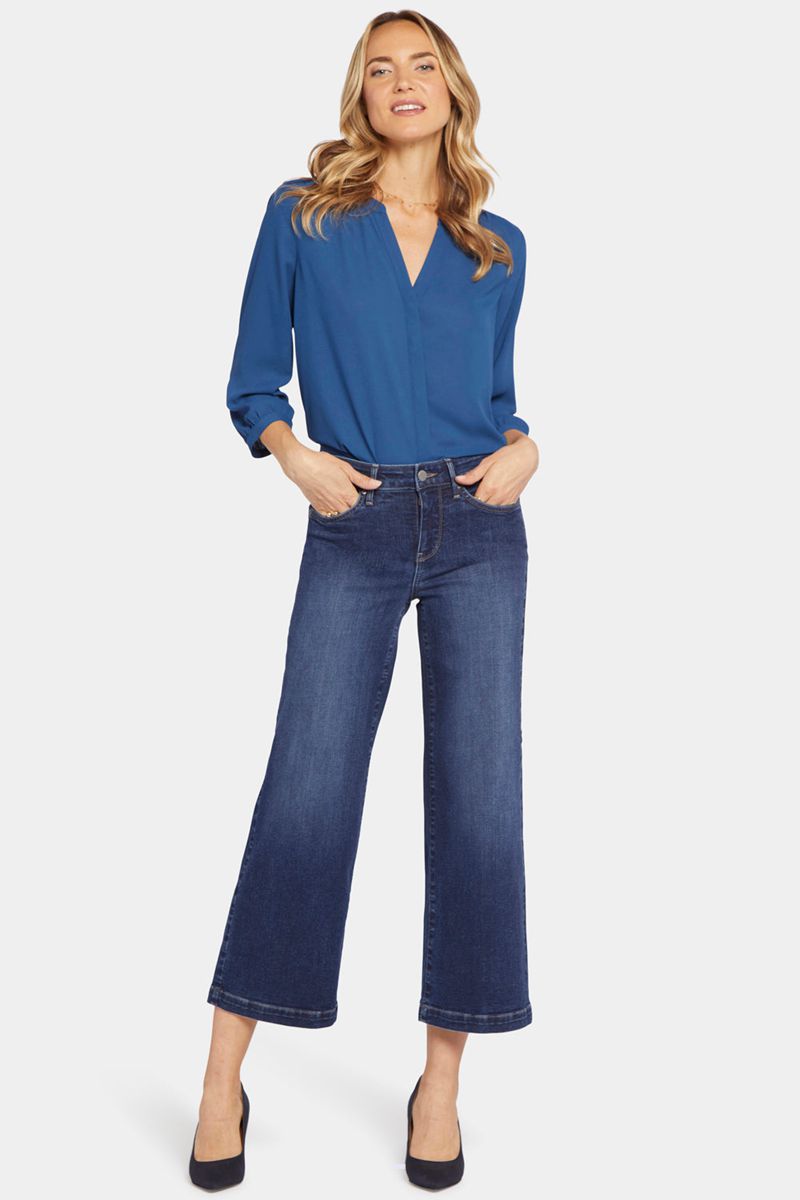 Navy Women's NYDJ Teresa Wide Leg Ankle Jeans | NZ 042DYMVRT