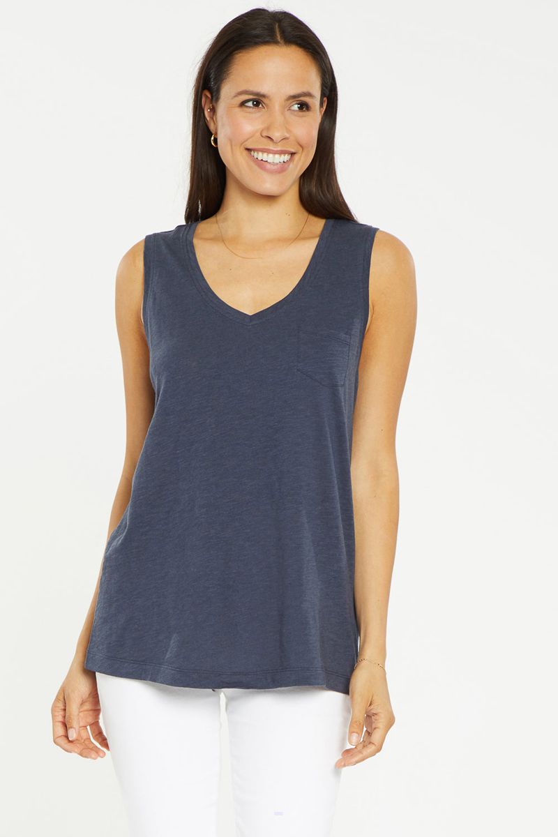 Navy Women's NYDJ V-Neck Pocket Tanks | NZ 179GLDRHT