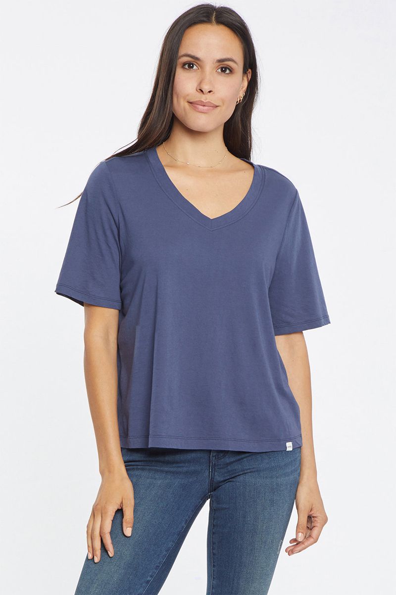 Navy Women's NYDJ V-Neck T-Shirts | NZ 504IQUXWH