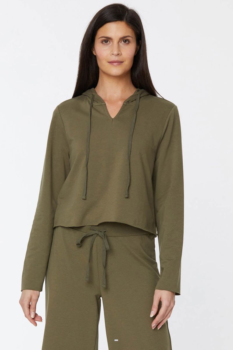 Olive Women's NYDJ Cropped Pullover Hoodie | NZ 528EBUWFI