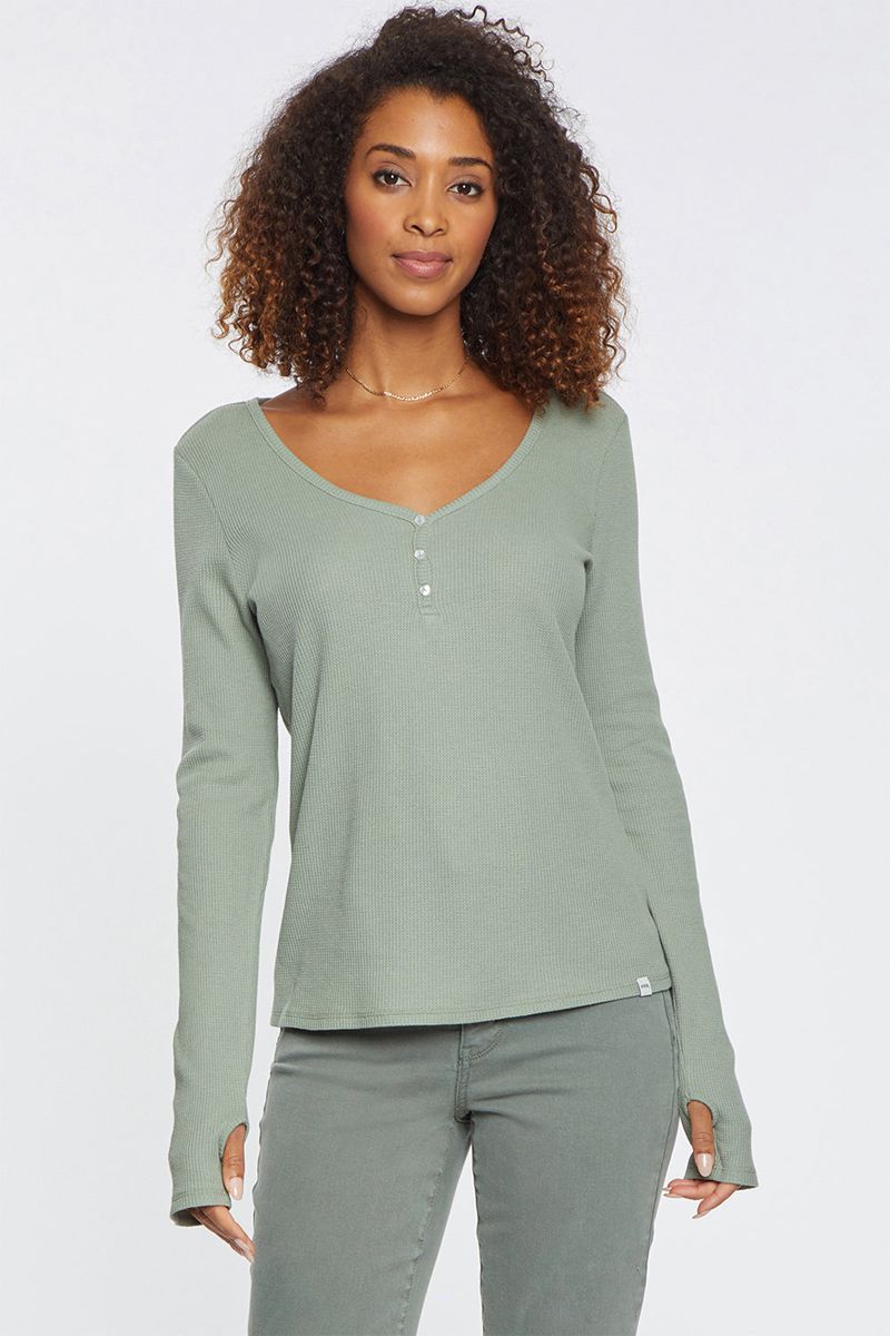 Olive Women's NYDJ Long Sleeved Henley Shirts | NZ 392CBAYJE