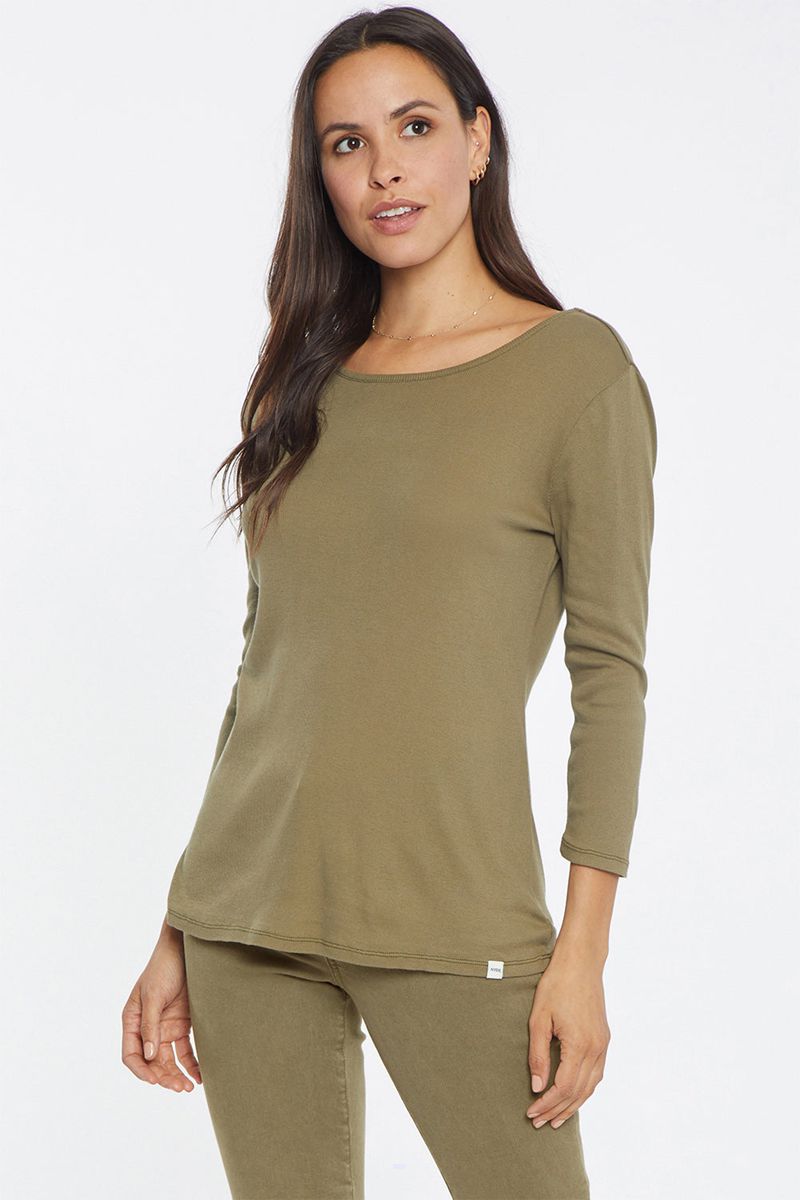 Olive Women's NYDJ Three-Quarter Sleeved Ribbed T-Shirts | NZ 580LUCRPY