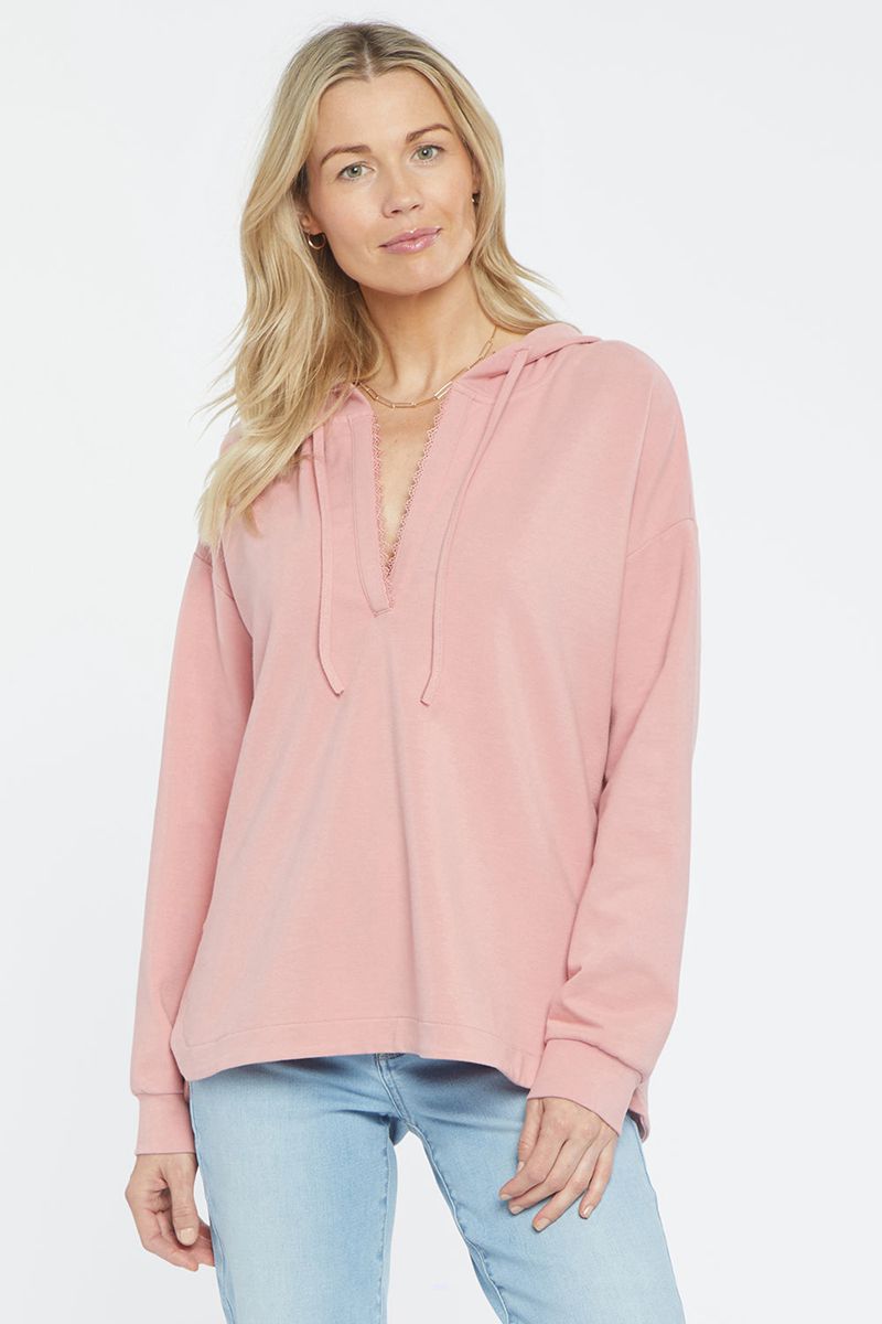 Pink Women's NYDJ Lace Trimmed Pullover Hoodie | NZ 625KXDPWS