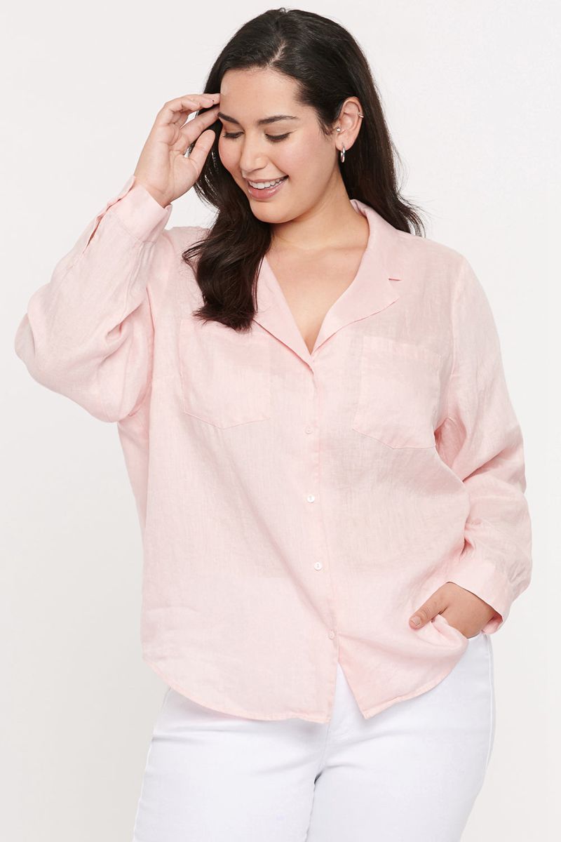 Pink Women's NYDJ Plus Linen Blouse | NZ 129QFOREJ