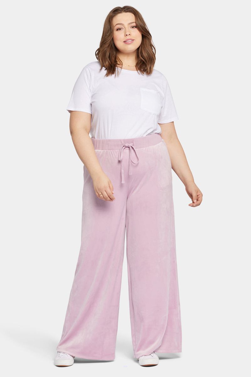 Pink Women's NYDJ Plus Velour Drawstring Wide Leg Pants | NZ 934KYUFCS