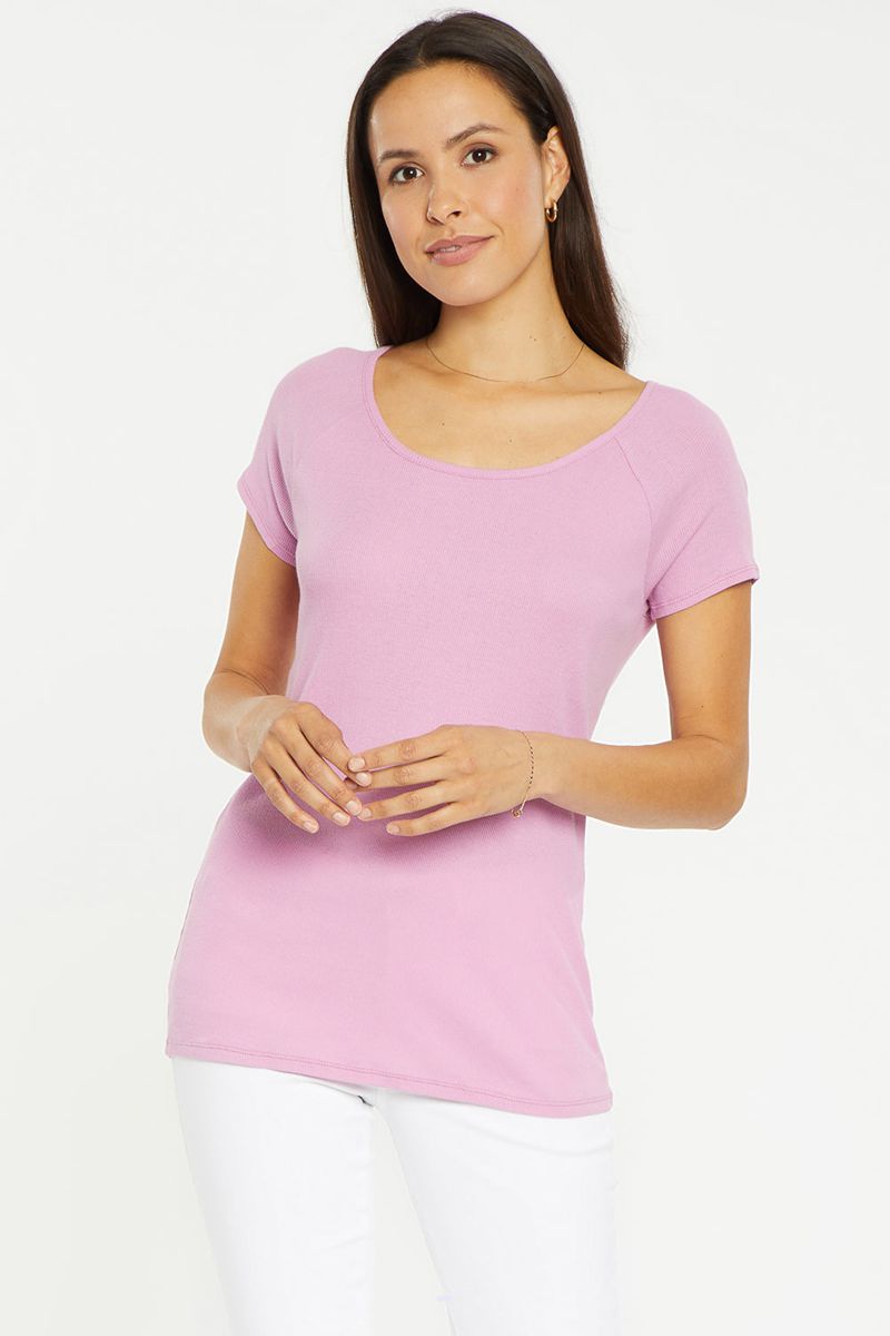 Pink Women's NYDJ Ribbed Raglan Crewneck T-Shirts | NZ 387MSRHCI