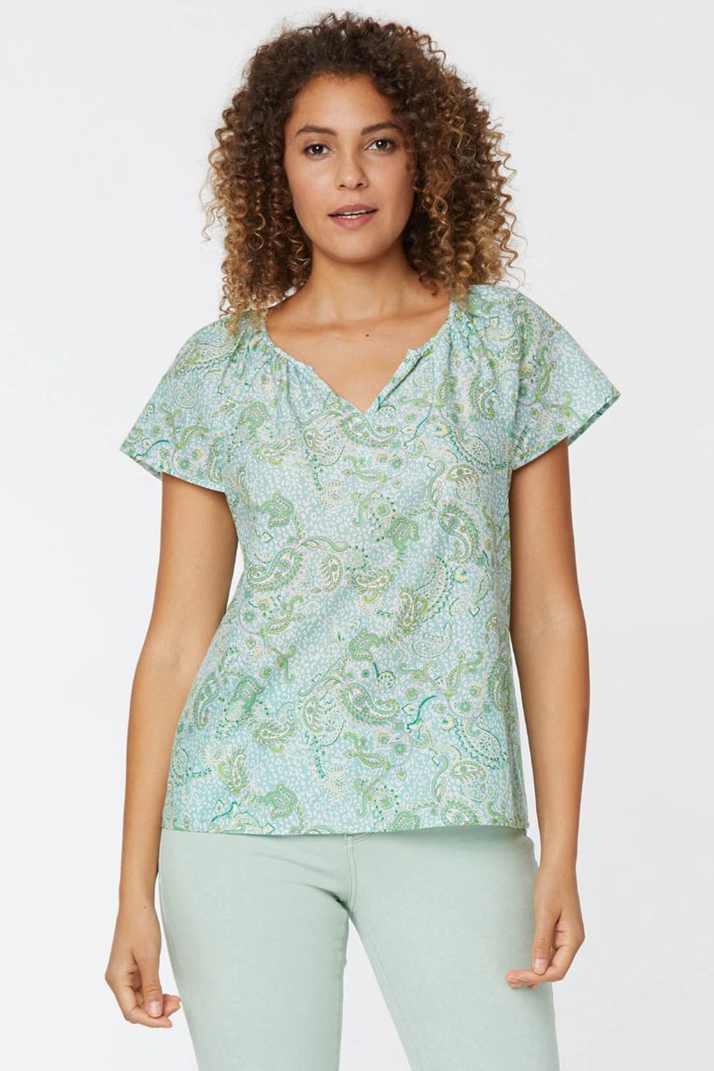 Turquoise Women's NYDJ Short Sleeved Peasant Blouse | NZ 189CNQAEU