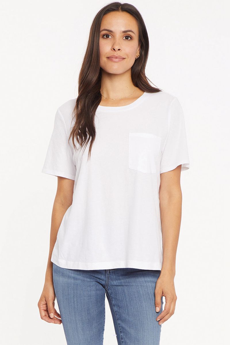 White Women's NYDJ Crewneck Pocket T-Shirts | NZ 025EHQNPO