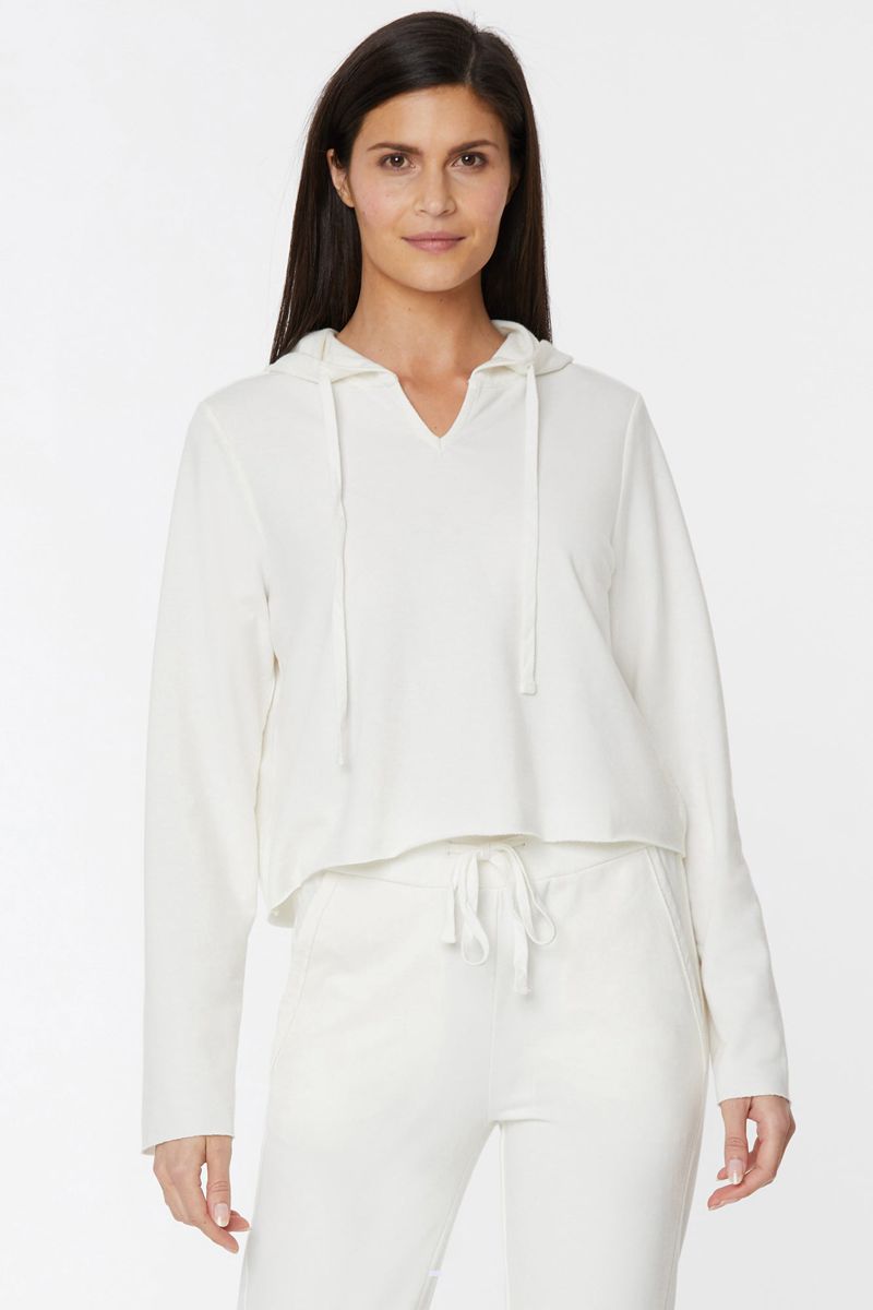 White Women's NYDJ Cropped Pullover Hoodie | NZ 208WPCTAJ