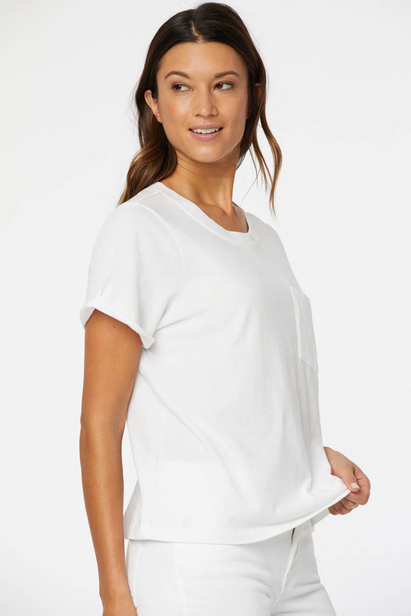 White Women's NYDJ Cuffed Crewneck Pocket T-Shirts | NZ 764LGCNMX