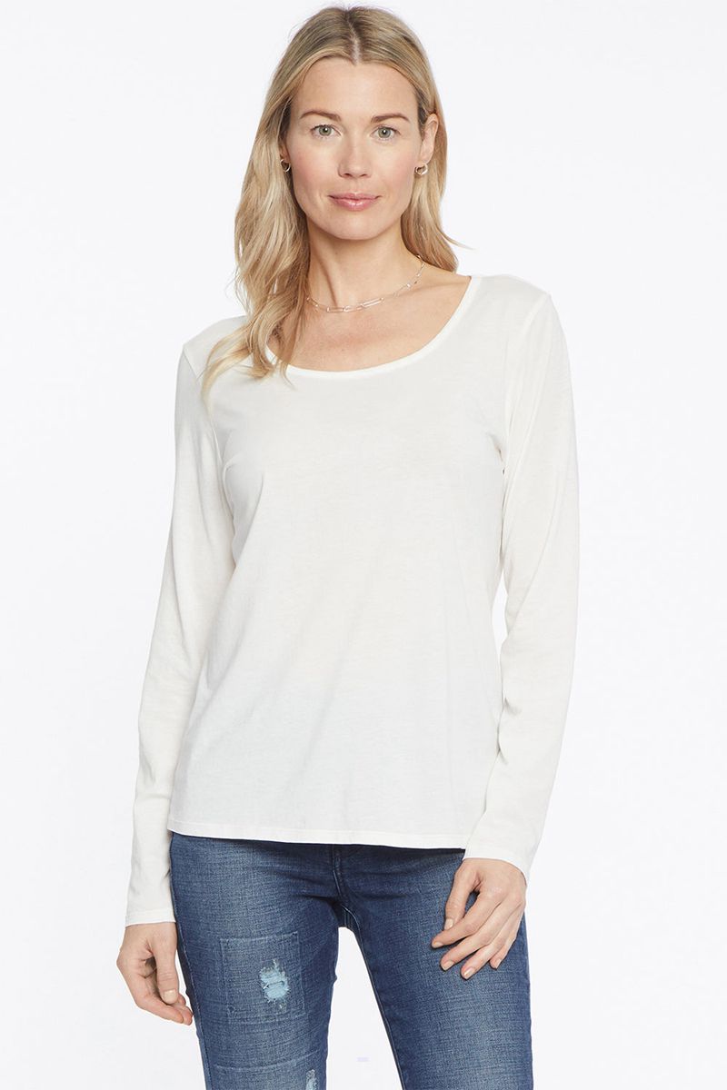 White Women's NYDJ Long Sleeved Scoopneck T-Shirts | NZ 782GMQONJ