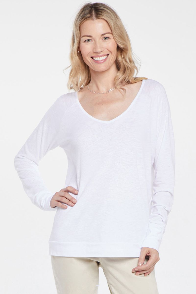 White Women's NYDJ Long Sleeved V-Neck T-Shirts | NZ 275NRJIVS