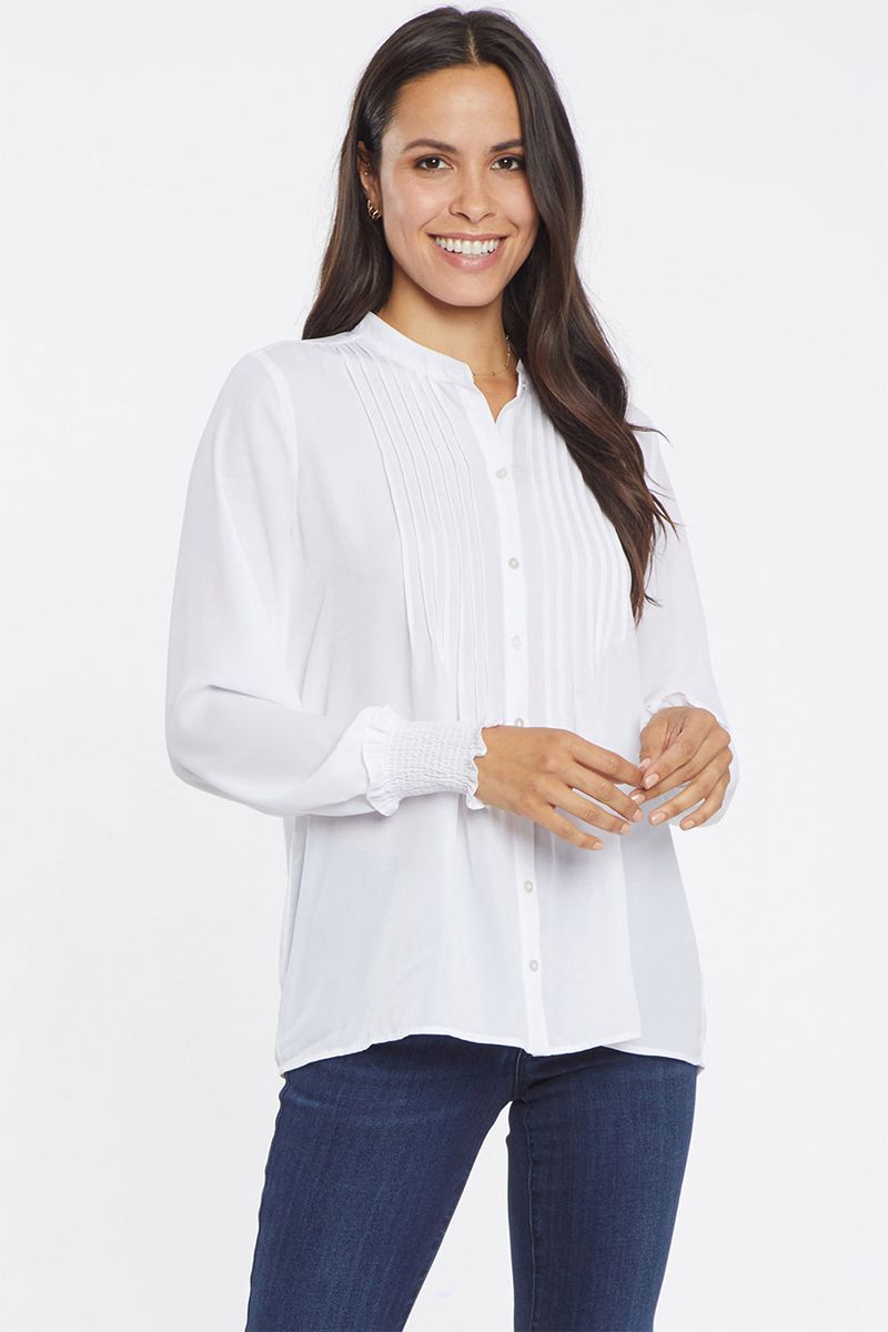 White Women's NYDJ Pleated Peasant Blouse | NZ 650NIPERT