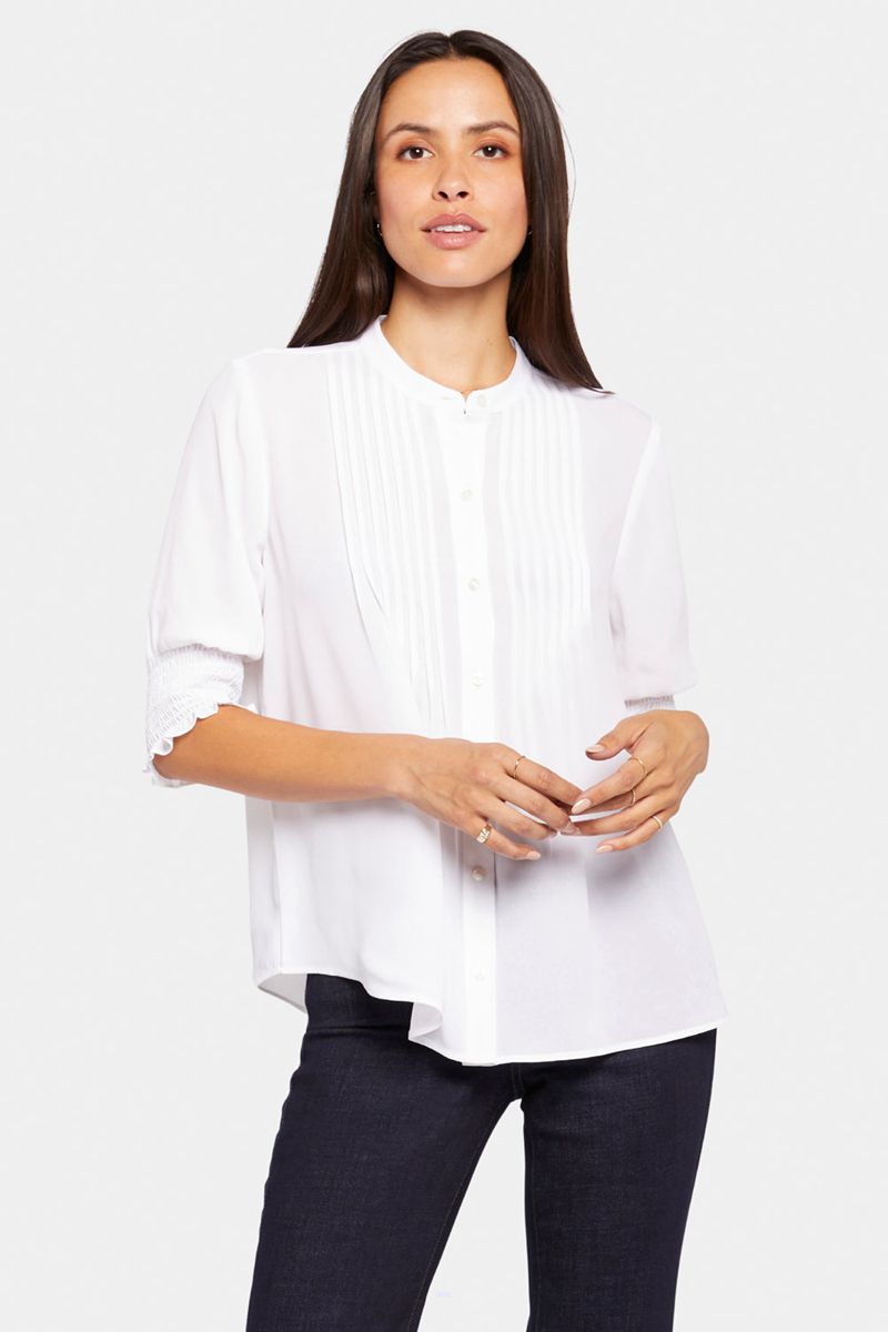 White Women's NYDJ Pleated Short Sleeved Blouse | NZ 217VOUCQT