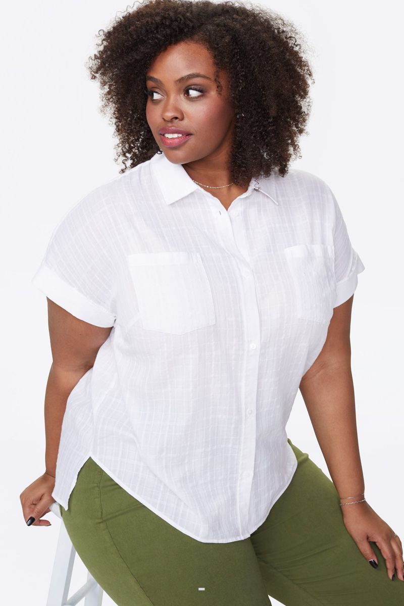 White Women's NYDJ Plus Camp Shirts | NZ 893ANQSTB