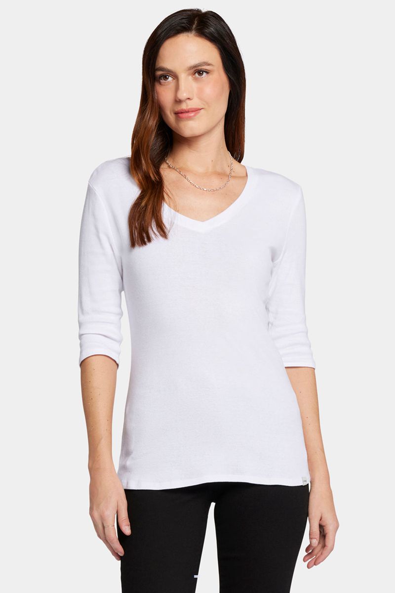 White Women's NYDJ Ribbed V-Neck T-Shirts | NZ 049ZVCWEG