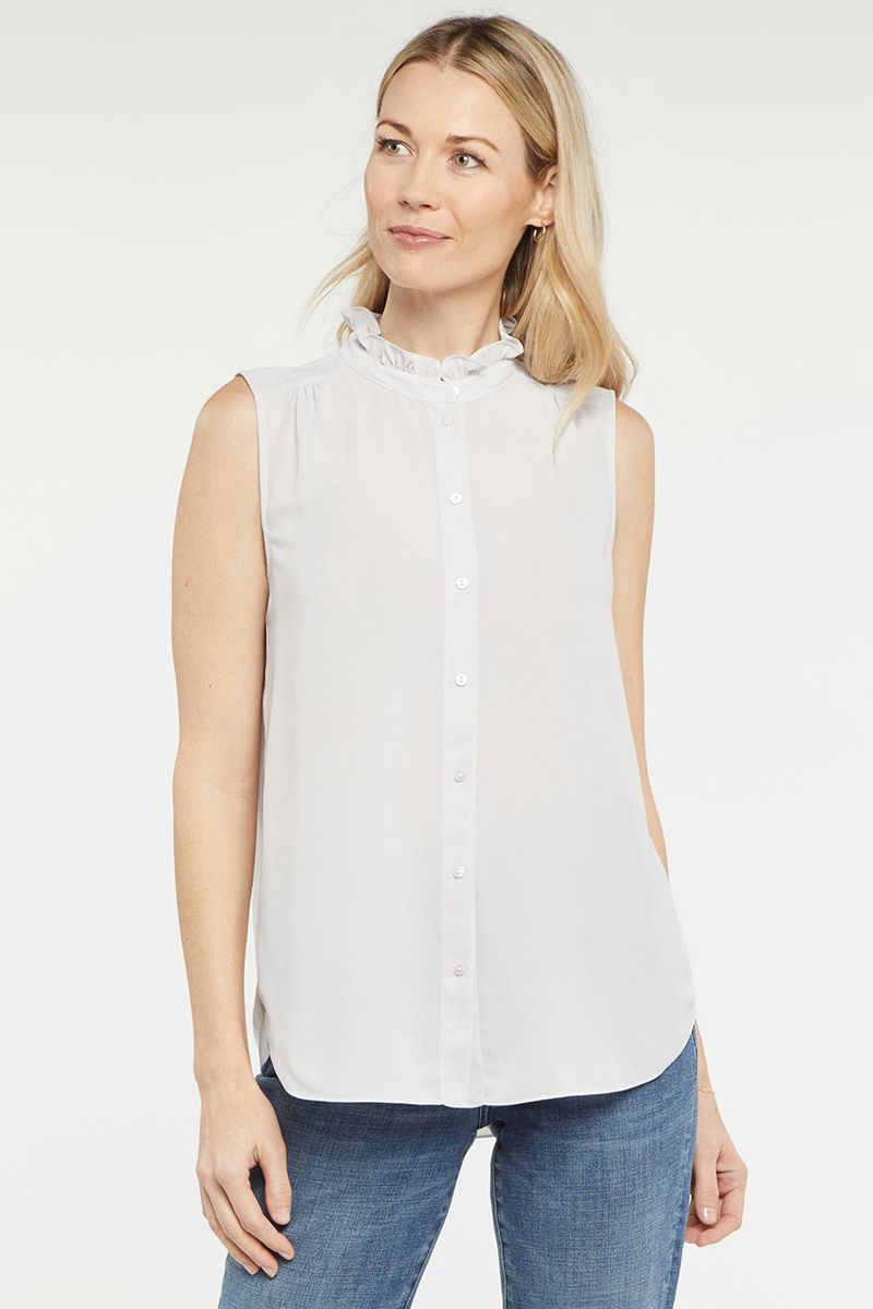 White Women's NYDJ Sleeveless Ruffle Neck Blouse | NZ 729EYAMDN