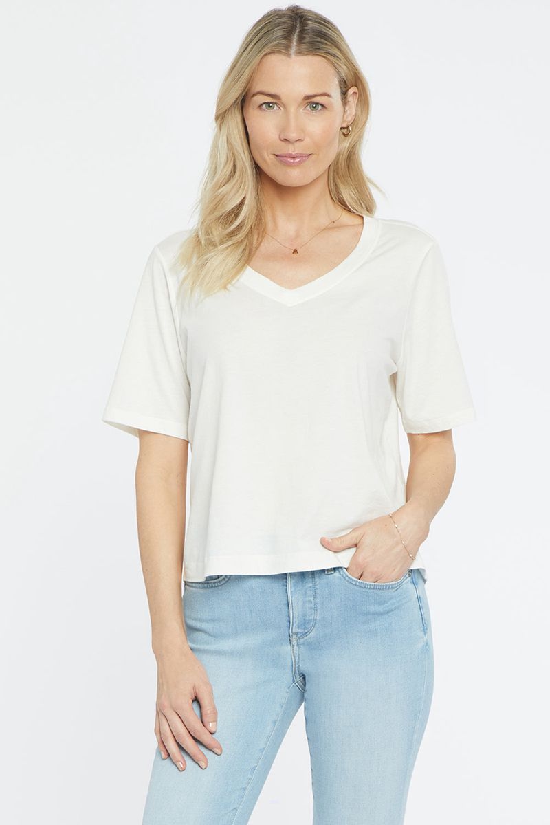 White Women's NYDJ V-Neck T-Shirts | NZ 092NZLJUX