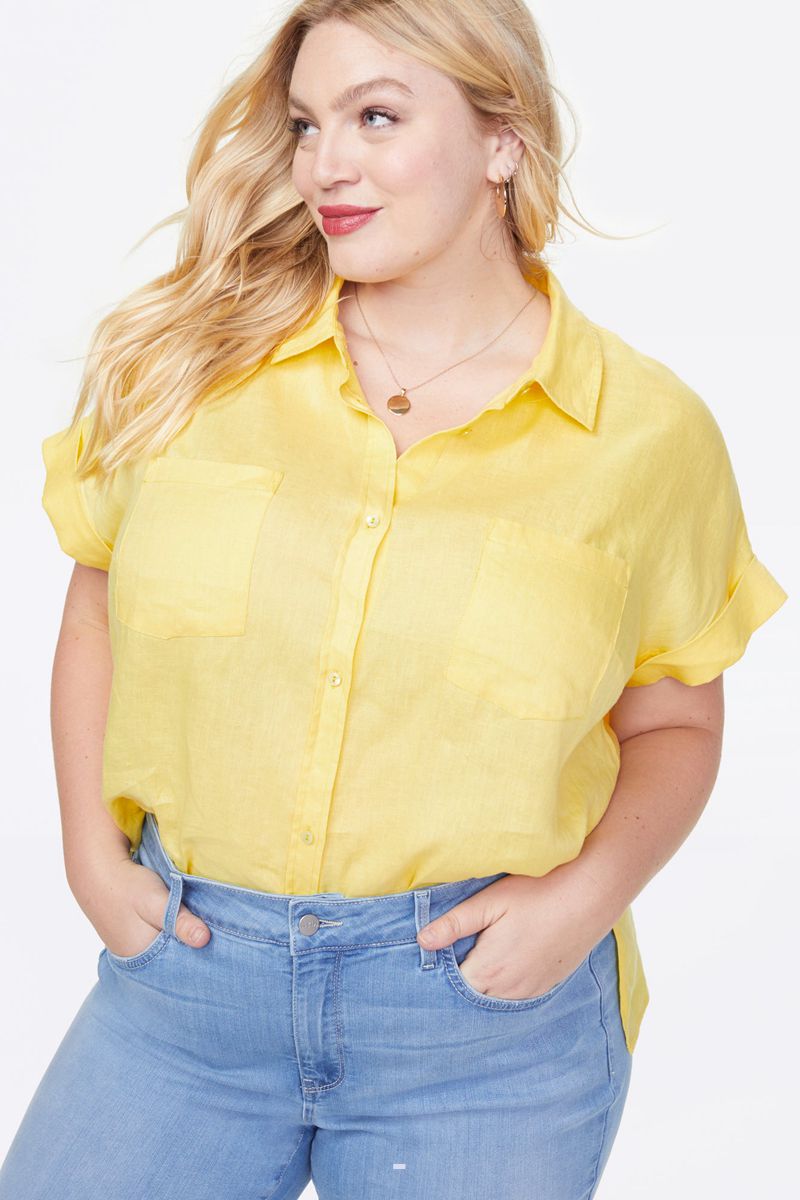 Yellow Women's NYDJ Plus Camp Shirts | NZ 947AEHYLD