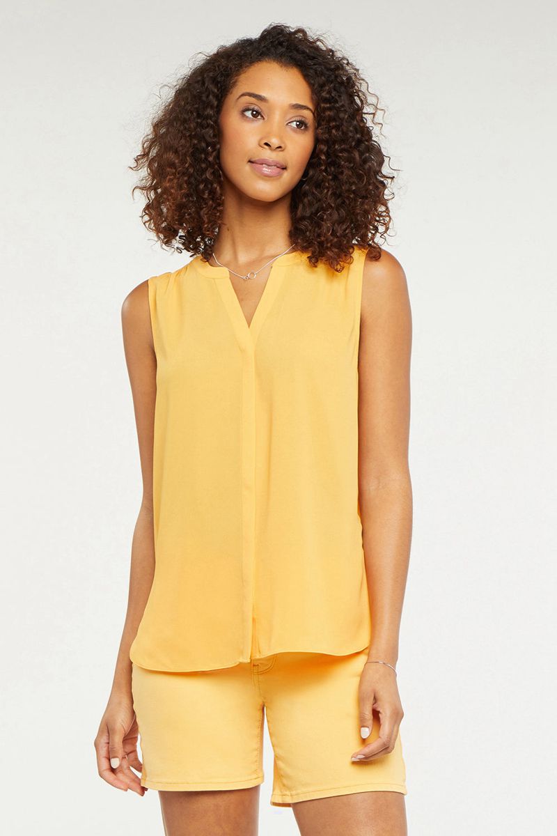 Yellow Women's NYDJ Sleeveless Pintuck Blouse | NZ 054IWBRGA